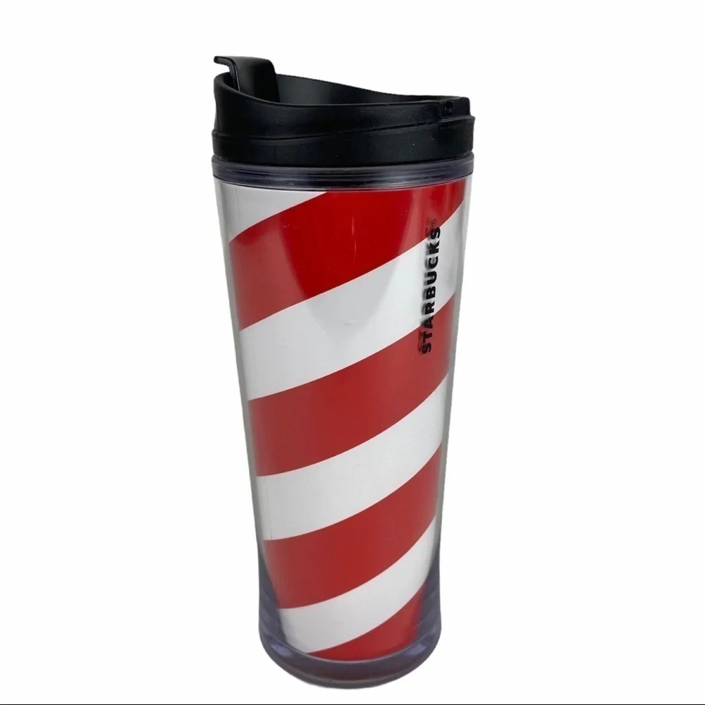 Starbucks 2009 Tall Travel Cup Mug Tumbler w Lid Red White Black Nice